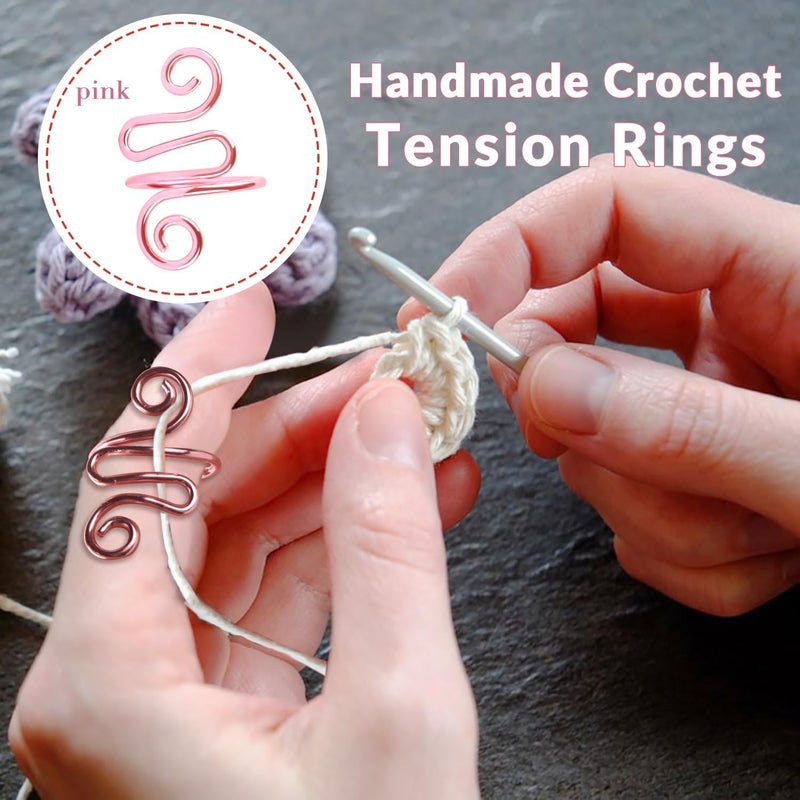 LBU 4Pcs Crochet Ring + 60Pcs Stitch Markers Adjustable Crochet Tension Rings for Finger Handmade Open Yarn Guide Crocheting Rings Knitting Accessories with Box Crochet Gifts for Women Mom Crocheters - Image 2